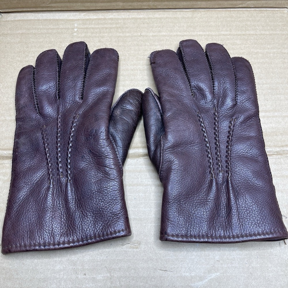 Vintage Brown Leather Driving Gloves Men's Large 10-10.5 Lined Made Philippines
